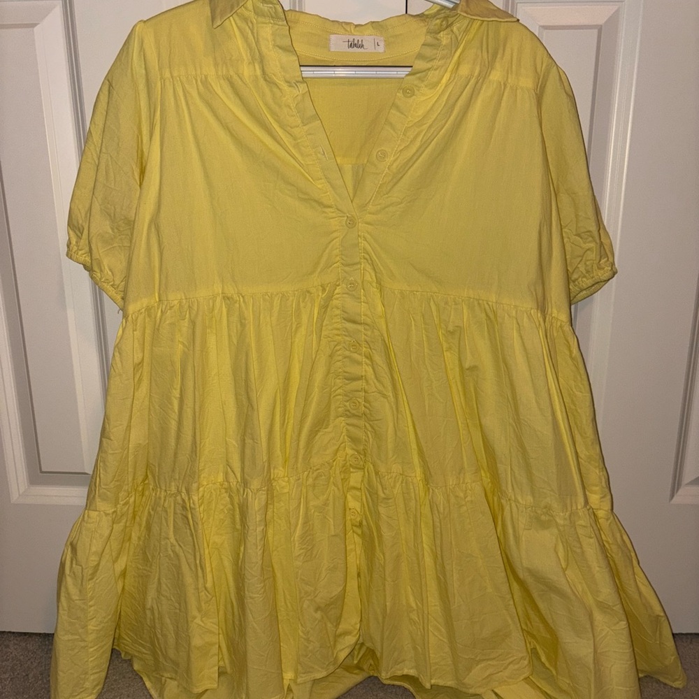 TALULAH Yellow Tie Front Short Sleeve Tunic